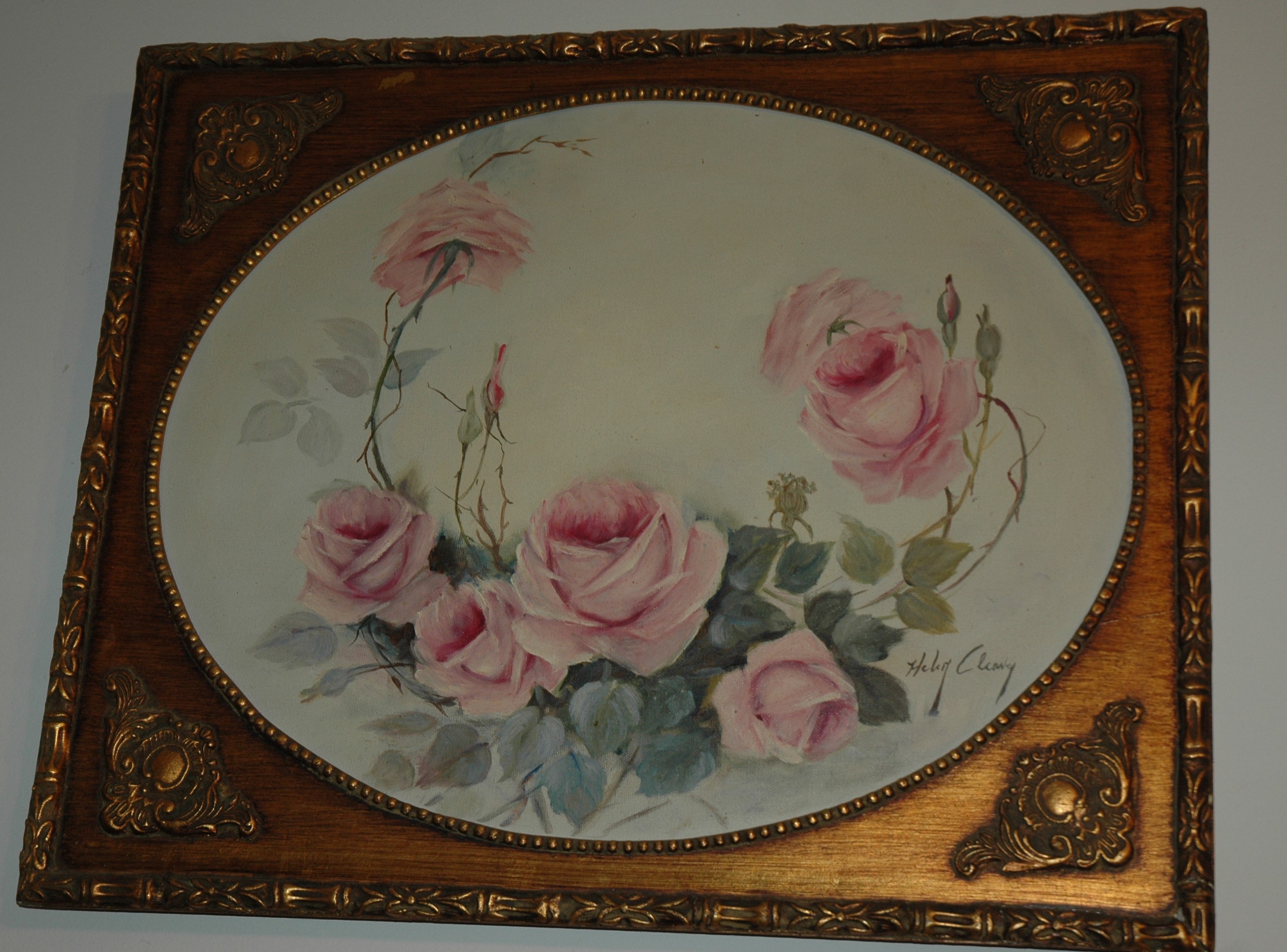 Rose Arrangement In A Golden Frame By Hellen Cleaver