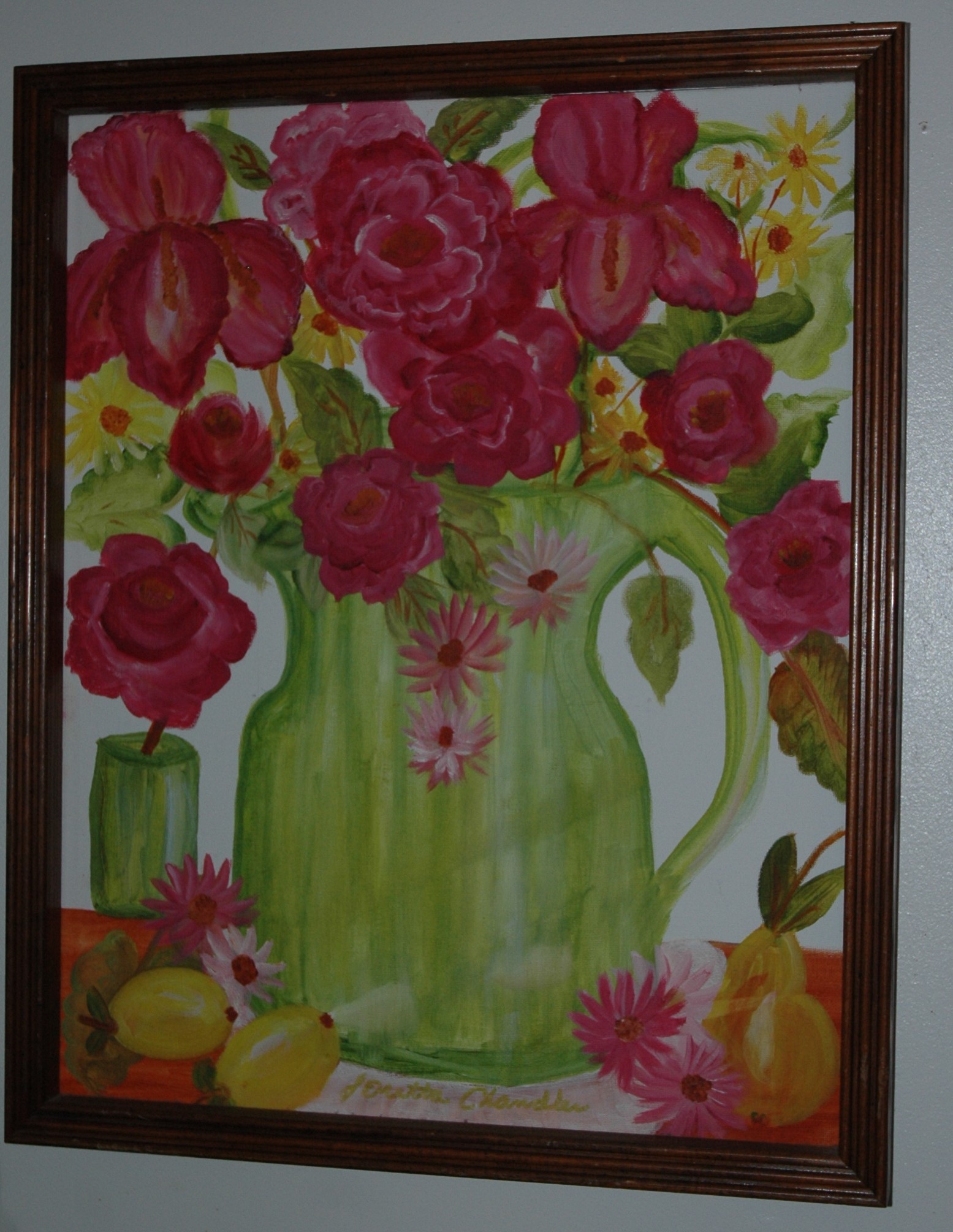 Flowers In A Green Vase By Loretta Chandler
