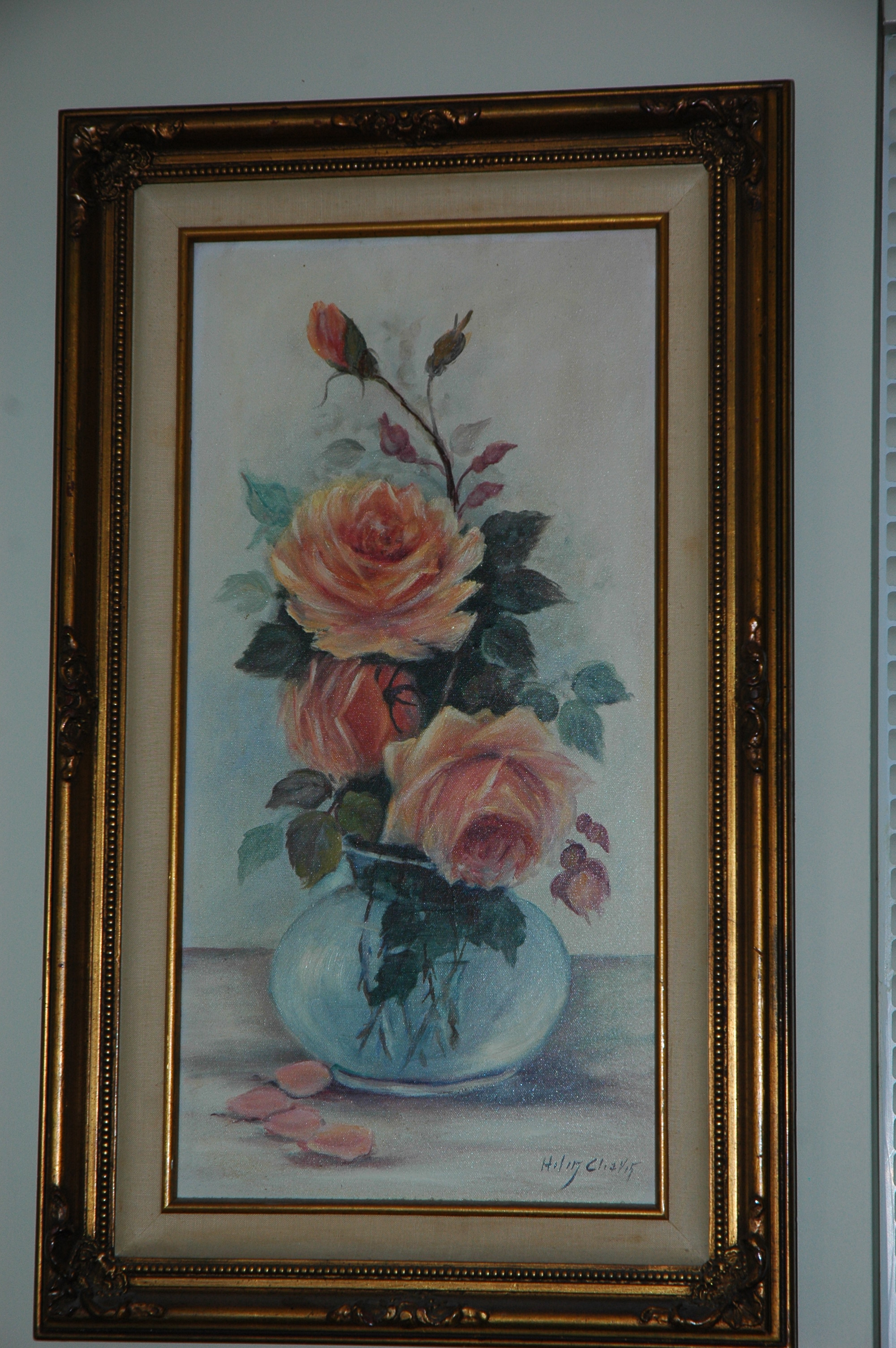 Roses In A Clear Vase By Hellen Cleaver